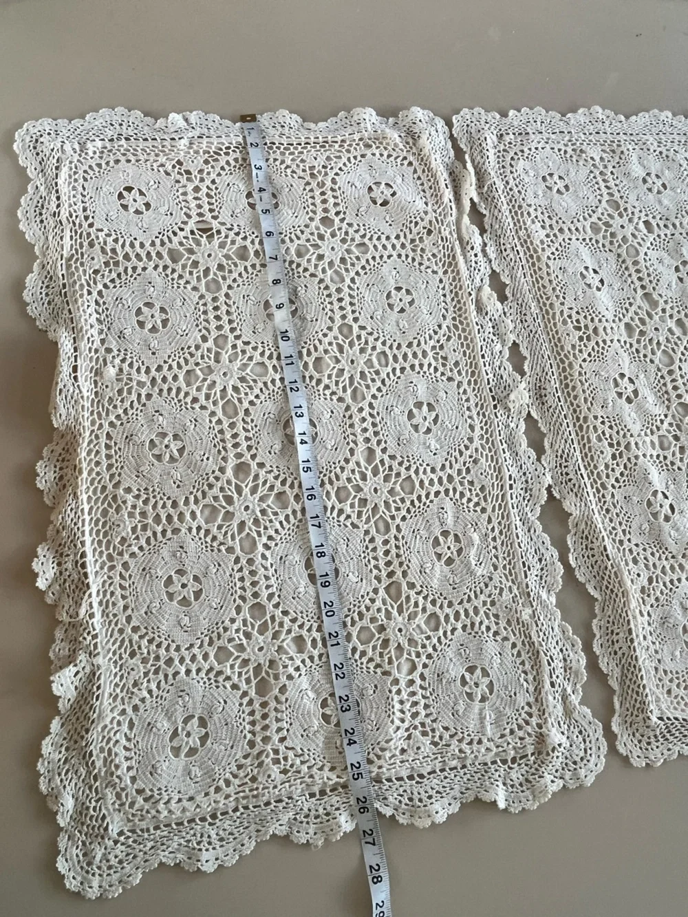 Boho vintage antique off white crochet pillow case shams
